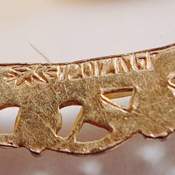 Vintage 1940s 12K Gold Filled Bow Brooch Gemstone Cabochon Mid Century Pin - Picture 9 of 14